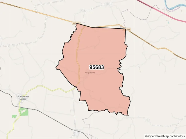 Mapa del código postal 95683, Juan Rodríguez Clara, Veracruz de Ignacio de la Llave