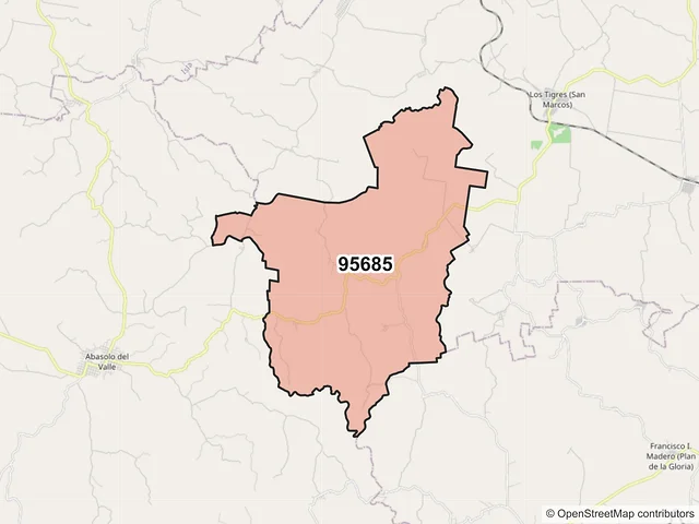 Mapa del código postal 95685, Juan Rodríguez Clara, Veracruz de Ignacio de la Llave