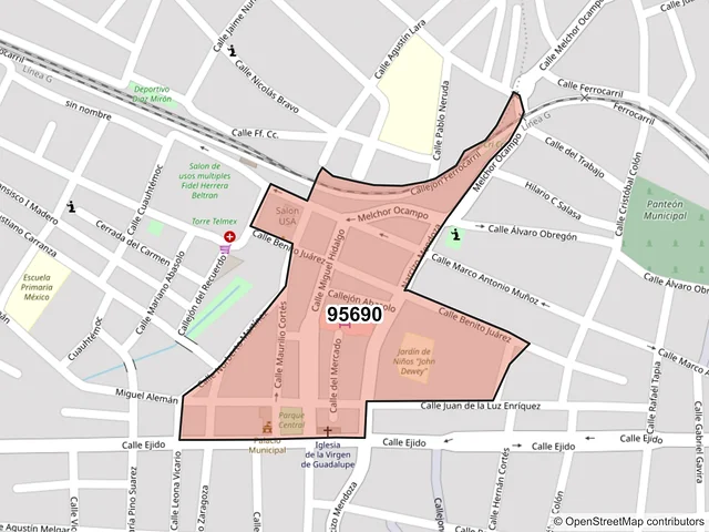 Mapa del código postal 95690, Juan Rodríguez Clara, Veracruz de Ignacio de la Llave