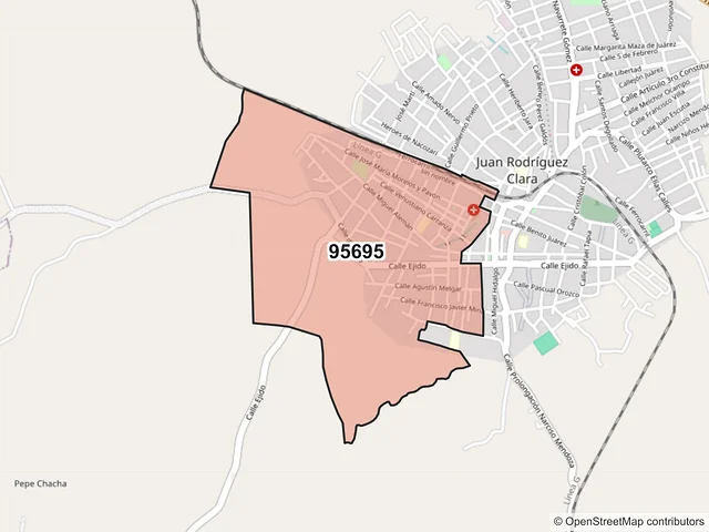 Mapa del código postal 95695, Juan Rodríguez Clara, Veracruz de Ignacio de la Llave