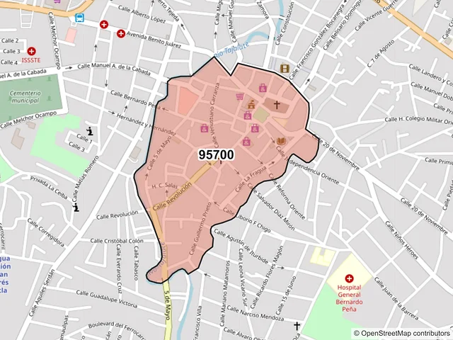 Mapa del código postal 95700, San Andrés Tuxtla, Veracruz de Ignacio de la Llave