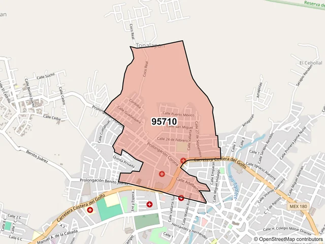 Mapa del código postal 95710, San Andrés Tuxtla, Veracruz de Ignacio de la Llave