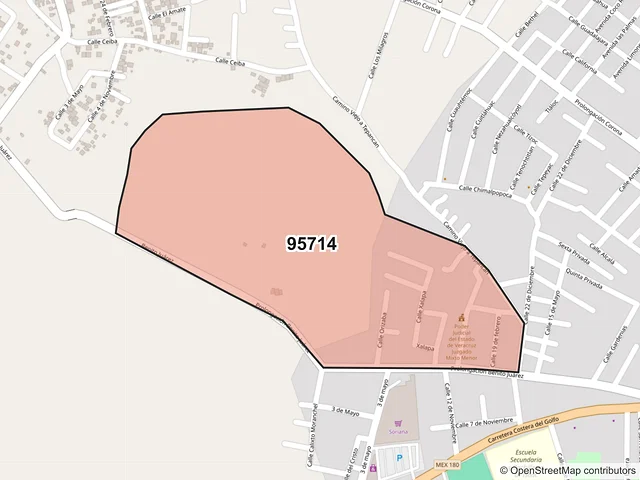 Mapa del código postal 95714, San Andrés Tuxtla, Veracruz de Ignacio de la Llave