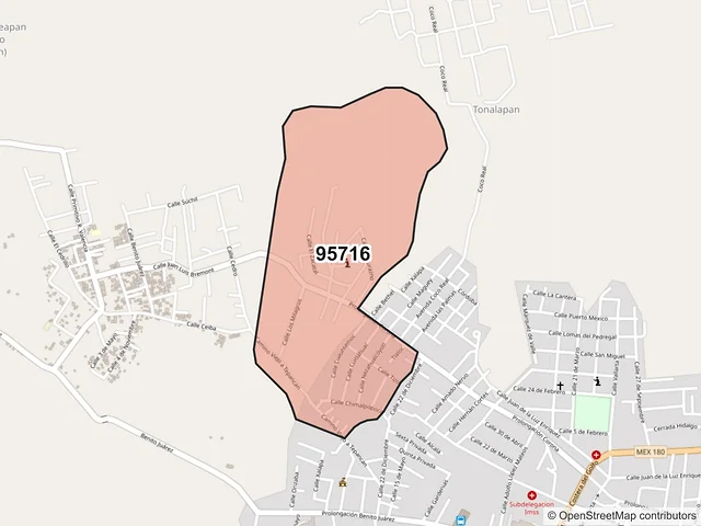 Mapa del código postal 95716, San Andrés Tuxtla, Veracruz de Ignacio de la Llave