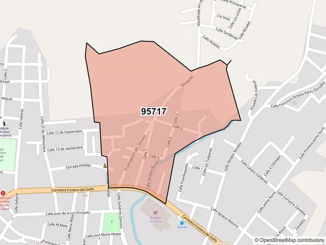 Mapa del código postal 95717, San Andrés Tuxtla, Veracruz de Ignacio de la Llave