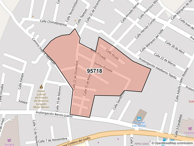 Mapa del código postal 95718, San Andrés Tuxtla, Veracruz de Ignacio de la Llave