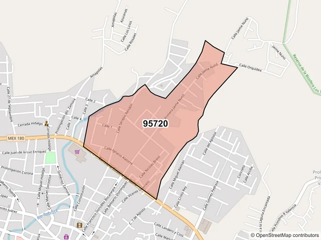 Mapa del código postal 95720, San Andrés Tuxtla, Veracruz de Ignacio de la Llave