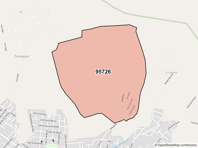 Mapa del código postal 95726, San Andrés Tuxtla, Veracruz de Ignacio de la Llave