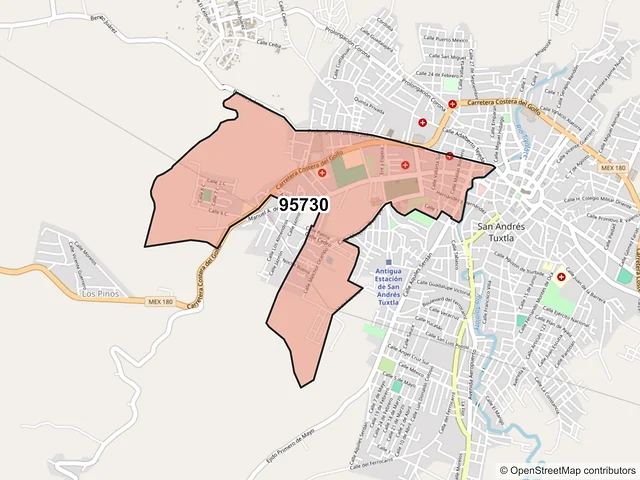 Mapa del código postal 95730, San Andrés Tuxtla, Veracruz de Ignacio de la Llave