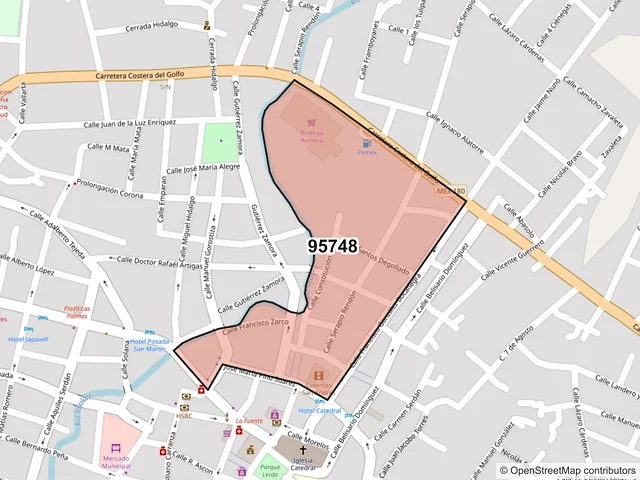 Mapa del código postal 95748, San Andrés Tuxtla, Veracruz de Ignacio de la Llave