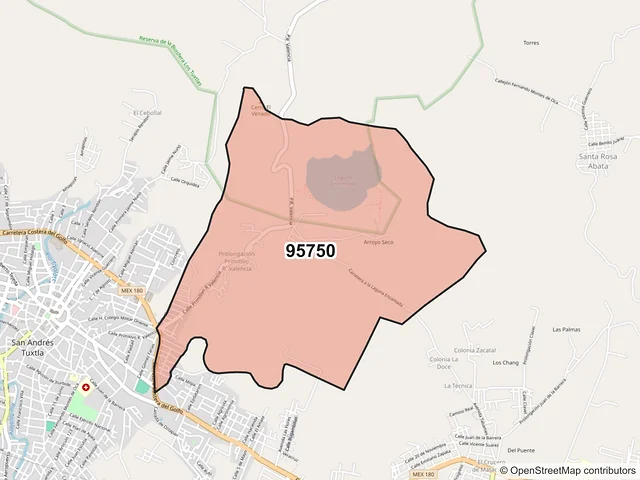 Mapa del código postal 95750, San Andrés Tuxtla, Veracruz de Ignacio de la Llave