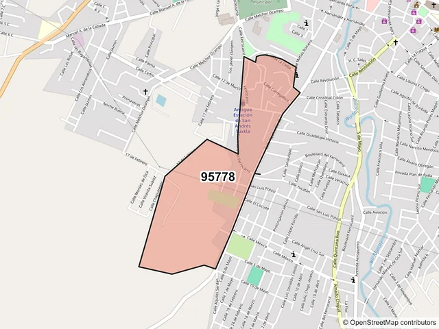 Mapa del código postal 95778, San Andrés Tuxtla, Veracruz de Ignacio de la Llave