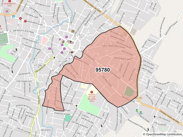 Mapa del código postal 95780, San Andrés Tuxtla, Veracruz de Ignacio de la Llave
