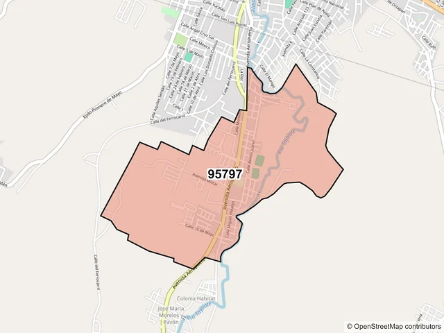 Mapa del código postal 95797, San Andrés Tuxtla, Veracruz de Ignacio de la Llave