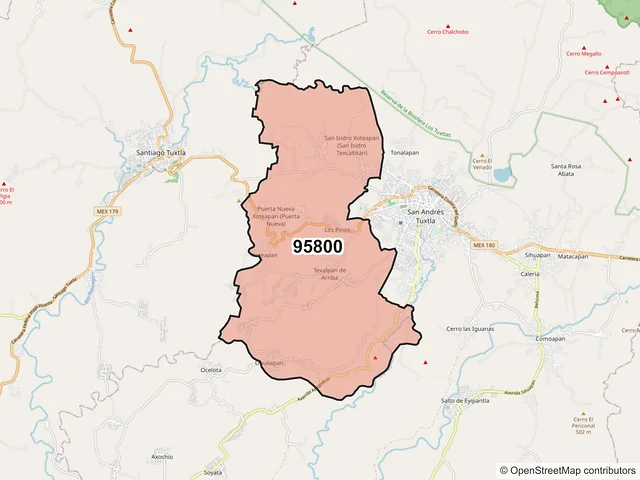 Mapa del código postal 95800, San Andrés Tuxtla, Veracruz de Ignacio de la Llave