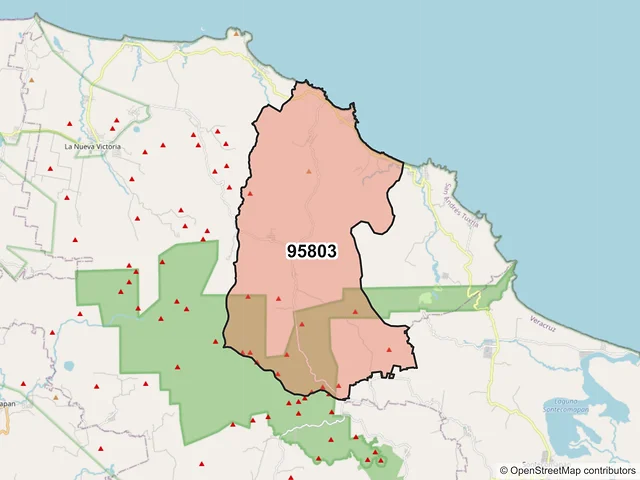 Mapa del código postal 95803, San Andrés Tuxtla, Veracruz de Ignacio de la Llave