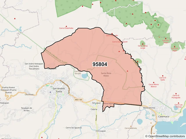 Mapa del código postal 95804, San Andrés Tuxtla, Veracruz de Ignacio de la Llave