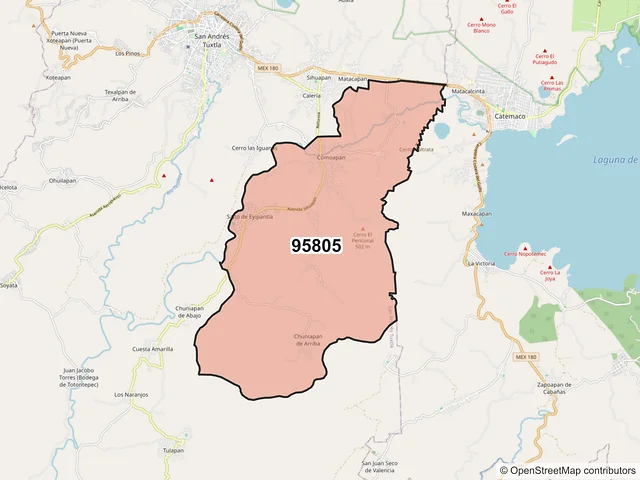 Mapa del código postal 95805, San Andrés Tuxtla, Veracruz de Ignacio de la Llave