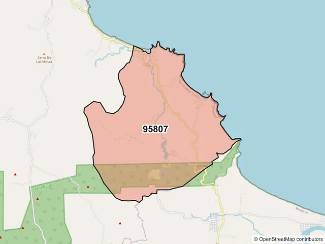 Mapa del código postal 95807, San Andrés Tuxtla, Veracruz de Ignacio de la Llave