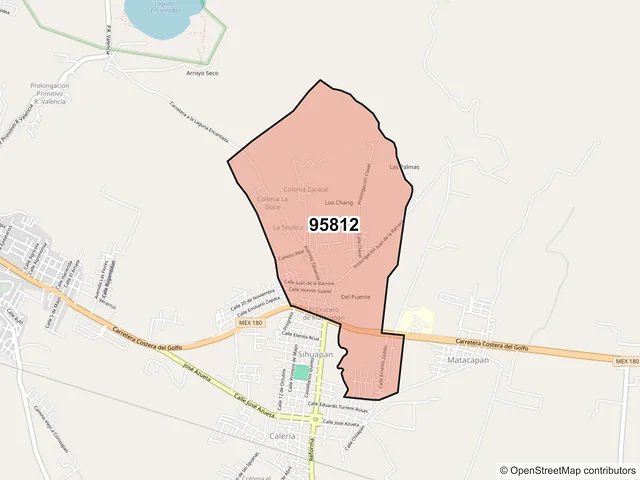 Mapa del código postal 95812, San Andrés Tuxtla, Veracruz de Ignacio de la Llave