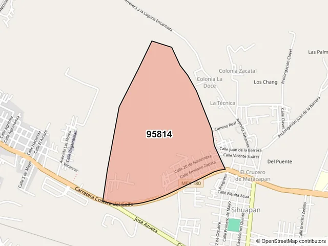 Mapa del código postal 95814, San Andrés Tuxtla, Veracruz de Ignacio de la Llave