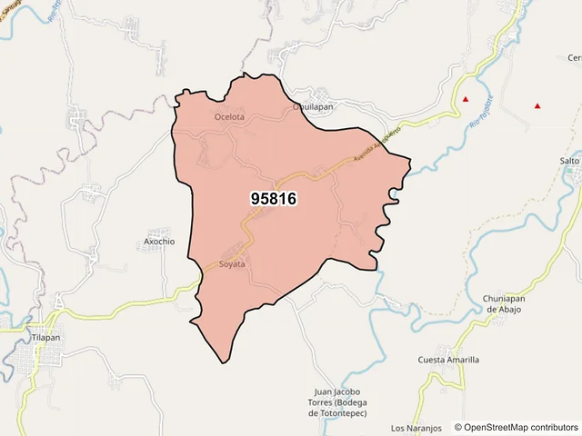 Mapa del código postal 95816, San Andrés Tuxtla, Veracruz de Ignacio de la Llave