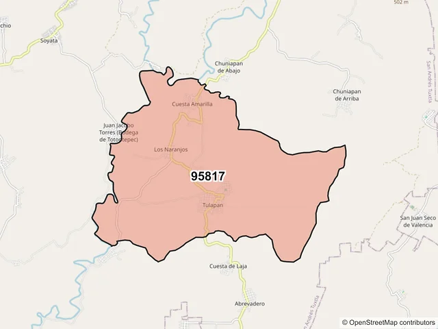 Mapa del código postal 95817, San Andrés Tuxtla, Veracruz de Ignacio de la Llave