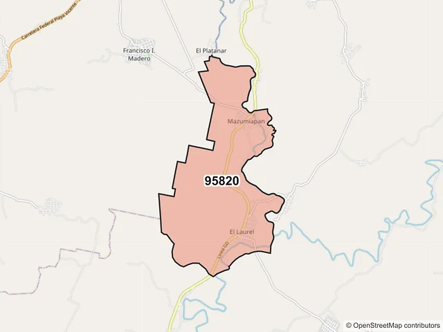 Mapa del código postal 95820, San Andrés Tuxtla, Veracruz de Ignacio de la Llave