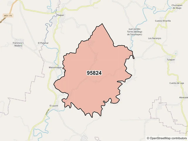 Mapa del código postal 95824, San Andrés Tuxtla, Veracruz de Ignacio de la Llave