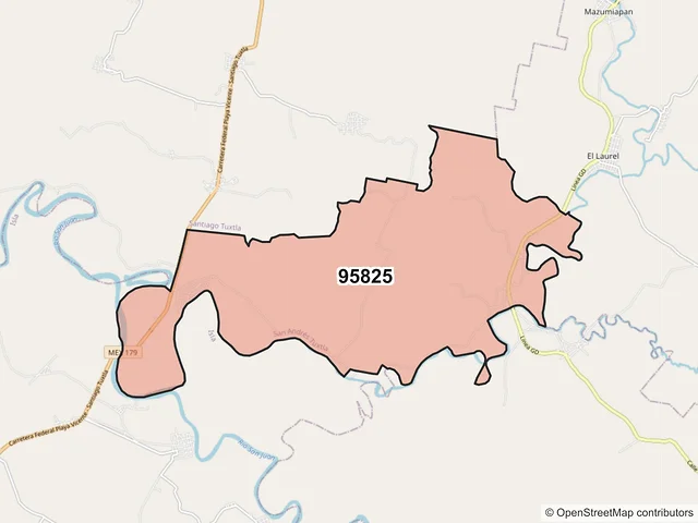 Mapa del código postal 95825, San Andrés Tuxtla, Veracruz de Ignacio de la Llave