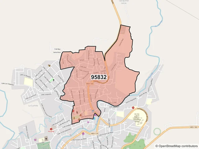 Mapa del código postal 95832, Santiago Tuxtla, Veracruz de Ignacio de la Llave