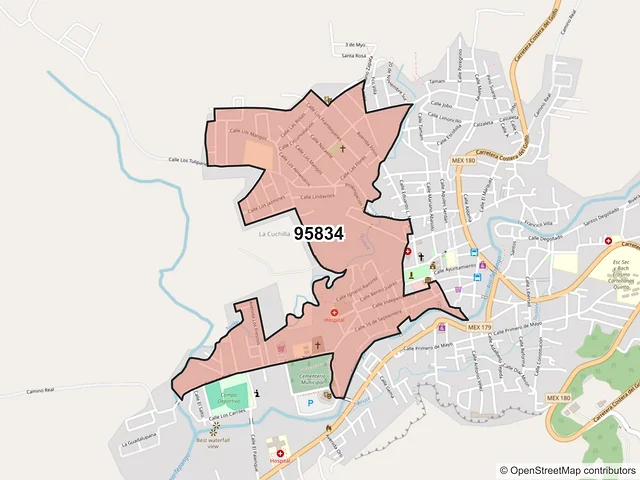 Mapa del código postal 95834, Santiago Tuxtla, Veracruz de Ignacio de la Llave