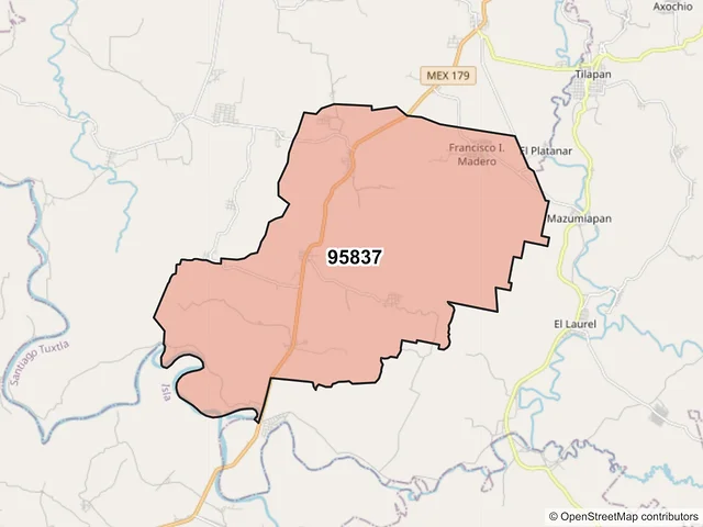 Mapa del código postal 95837, Santiago Tuxtla, Veracruz de Ignacio de la Llave