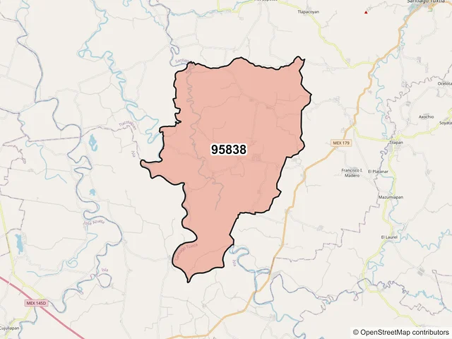 Mapa del código postal 95838, Santiago Tuxtla, Veracruz de Ignacio de la Llave
