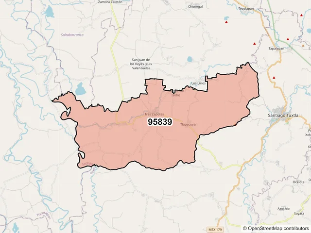 Mapa del código postal 95839, Santiago Tuxtla, Veracruz de Ignacio de la Llave