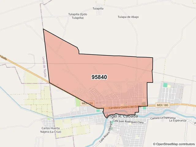 Mapa del código postal 95840, Angel R. Cabada, Veracruz de Ignacio de la Llave
