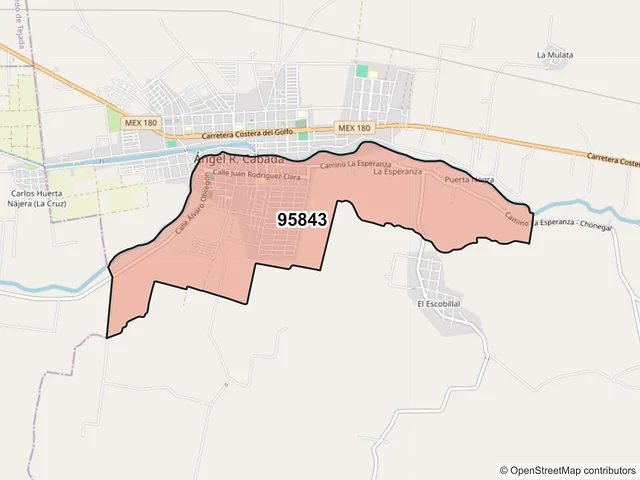 Mapa del código postal 95843, Angel R. Cabada, Veracruz de Ignacio de la Llave