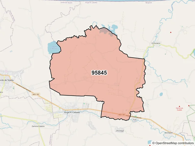 Mapa del código postal 95845, Angel R. Cabada, Veracruz de Ignacio de la Llave