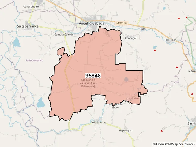 Mapa del código postal 95848, Angel R. Cabada, Veracruz de Ignacio de la Llave