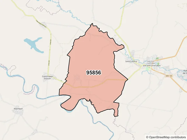 Mapa del código postal 95856, Hueyapan de Ocampo, Veracruz de Ignacio de la Llave