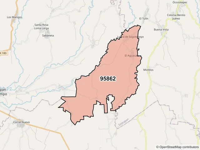 Mapa del código postal 95862, Hueyapan de Ocampo, Veracruz de Ignacio de la Llave