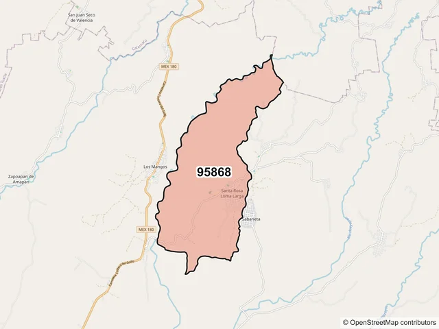 Mapa del código postal 95868, Hueyapan de Ocampo, Veracruz de Ignacio de la Llave