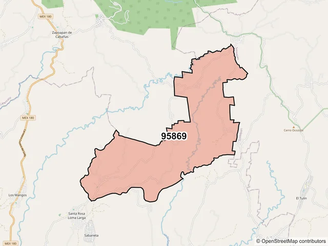 Mapa del código postal 95869, Hueyapan de Ocampo, Veracruz de Ignacio de la Llave