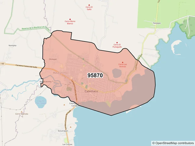 Mapa del código postal 95870, Catemaco, Veracruz de Ignacio de la Llave