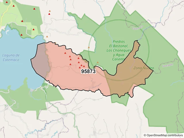 Mapa del código postal 95873, Catemaco, Veracruz de Ignacio de la Llave