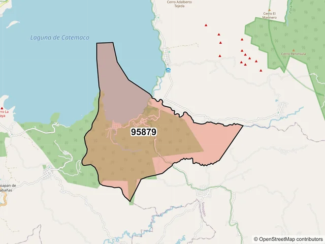 Mapa del código postal 95879, Catemaco, Veracruz de Ignacio de la Llave