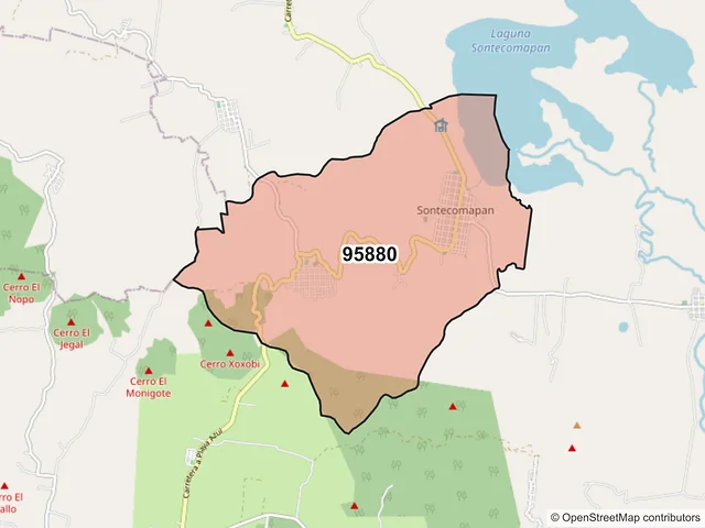 Mapa del código postal 95880, Catemaco, Veracruz de Ignacio de la Llave