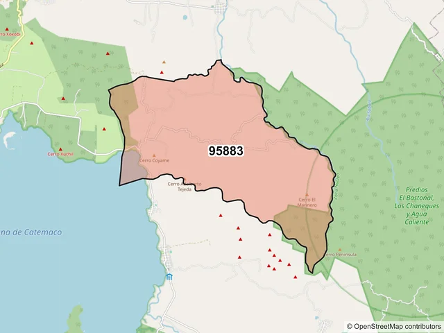 Mapa del código postal 95883, Catemaco, Veracruz de Ignacio de la Llave