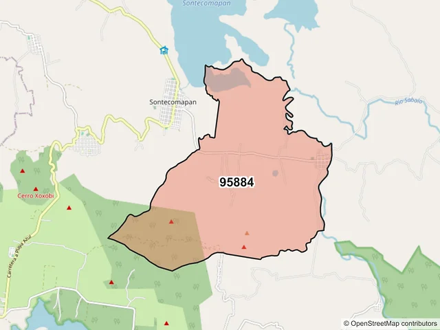 Mapa del código postal 95884, Catemaco, Veracruz de Ignacio de la Llave
