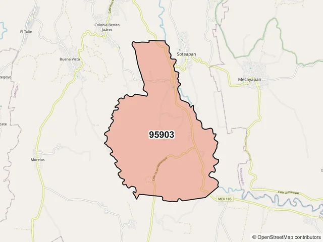 Mapa del código postal 95903, Soteapan, Veracruz de Ignacio de la Llave